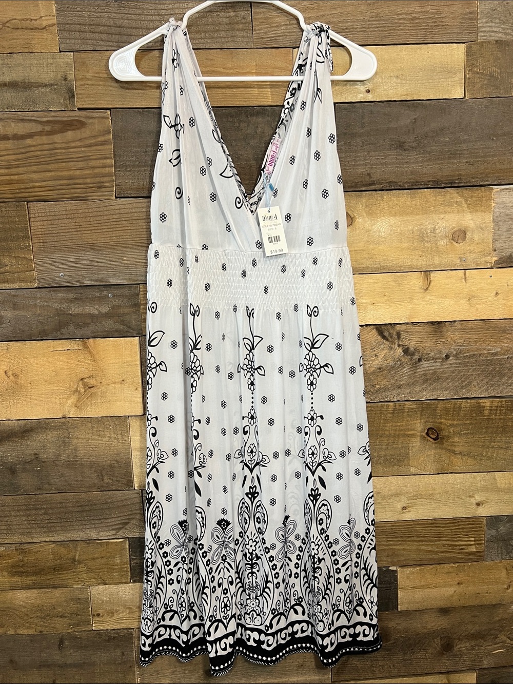Bohemian Black & White Maxi Dress with V-Neck